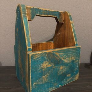 Rustic Wooden Caddy in Teal and Brown